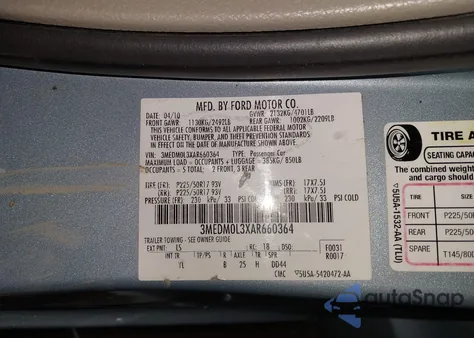 2010 Mercury Milan Hybrid from USA, damaged, VIN 3MEDM0L3XAR660364